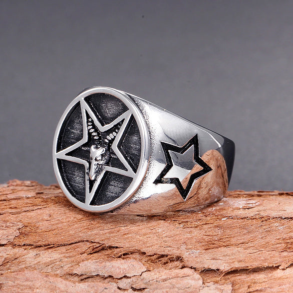 Wholesale Men's Titanium Steel Sixpointed Star Ring With Electroplating Treatment