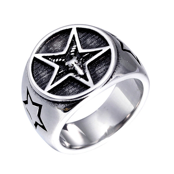 Wholesale Men's Titanium Steel Sixpointed Star Ring With Electroplating Treatment