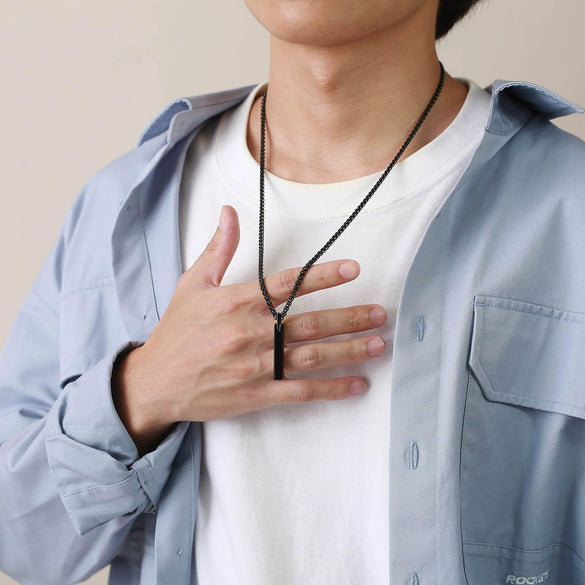 Wholesale Men's Tungsten Steel Glossy Pendant Necklace With Letters Numbers Text Pattern