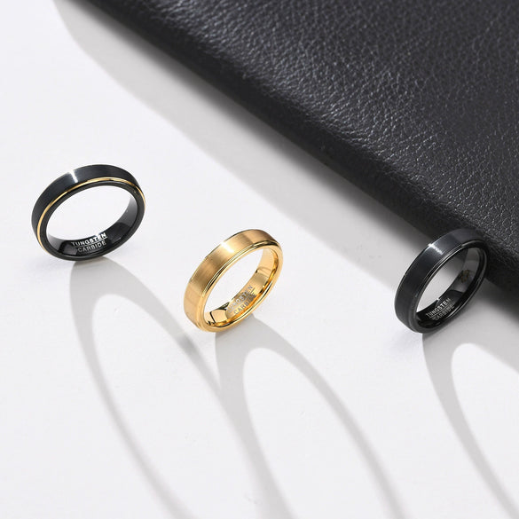 Wholesale Men's Tungsten Steel Ring Black Geometric Style Polished
