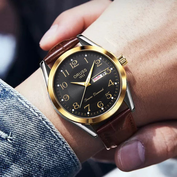 Wholesale Men's Waterproof Fashionable Watch Alloy Case Pu Strap Round Dial