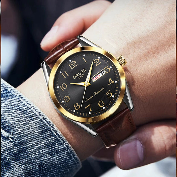 Wholesale Men's Waterproof Fashionable Watch Alloy Case Pu Strap Round Dial