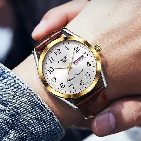 Wholesale Men's Waterproof Fashionable Watch Alloy Case Pu Strap Round Dial