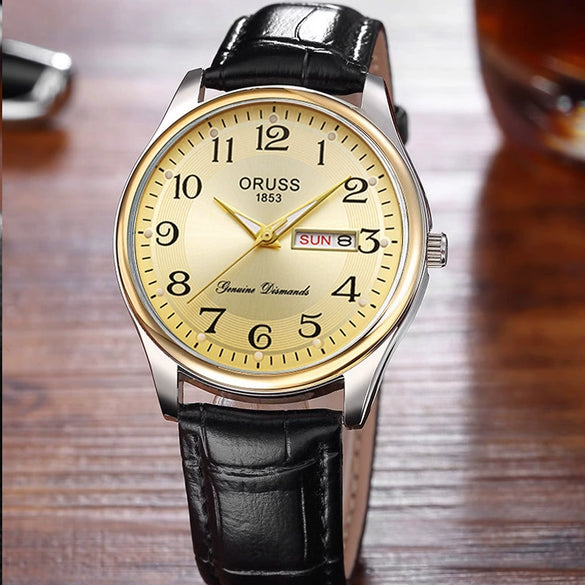 Wholesale Men's Waterproof Fashionable Watch Alloy Case Pu Strap Round Dial