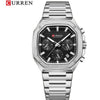 Wholesale Men's Waterproof Quartz Chronograph Wrist Watch With Calendar Square Dial Alloy Case Stainless Steel Strap And Buckle