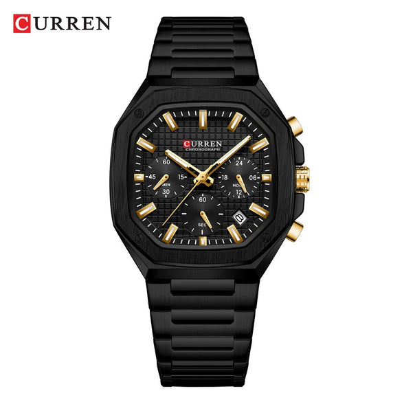 Wholesale Men's Waterproof Quartz Chronograph Wrist Watch With Calendar Square Dial Alloy Case Stainless Steel Strap And Buckle