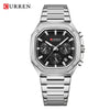 Wholesale Men's Waterproof Quartz Chronograph Wrist Watch With Calendar Square Dial Alloy Case Stainless Steel Strap And Buckle