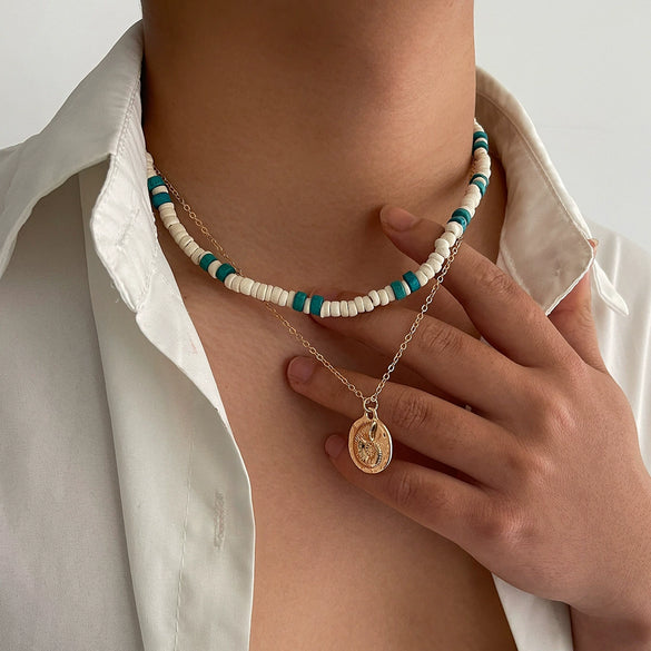 Wholesale Men's Wooden Bead Jewelry With Alloy Snail Pendant And Geometric Pattern Handmade Necklace