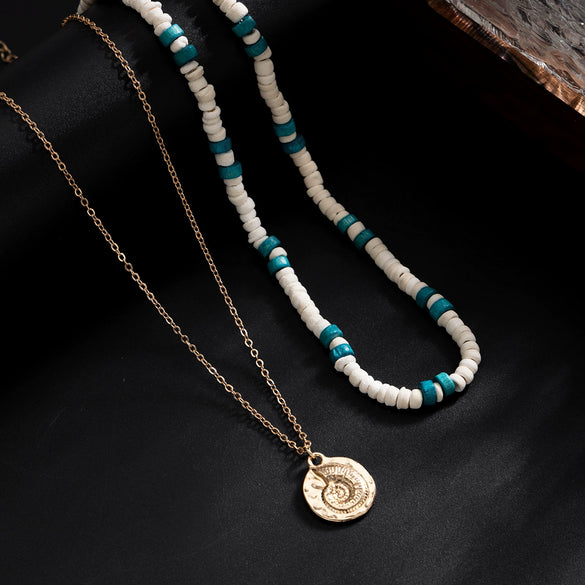 Wholesale Men's Wooden Bead Jewelry With Alloy Snail Pendant And Geometric Pattern Handmade Necklace
