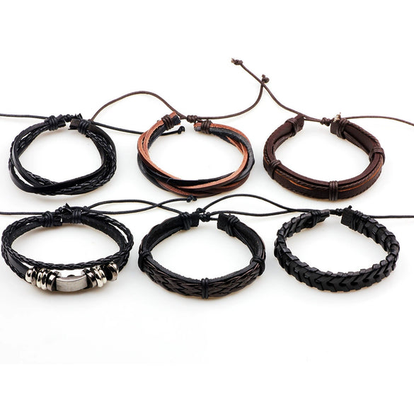 Wholesale Men's Woven Cowhide Bracelet Geometric Style Jewelry