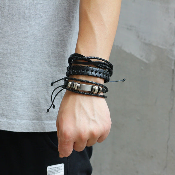 Wholesale Men's Woven Cowhide Bracelet Geometric Style Jewelry