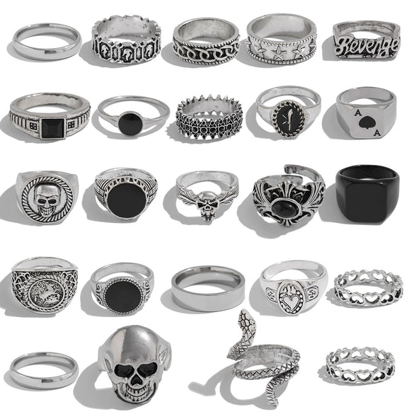 Wholesale Men's Zinc Alloy Geometric Skull Oil Drop Hiphop Niche Ring With Electroplating
