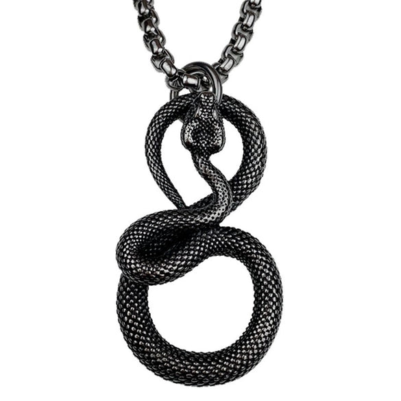 Wholesale Men's Zodiac Snake Pendant Necklace With Geometric Pattern Titanium Steel And Pearl Chain Dripping Oil Treatment