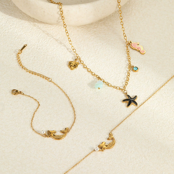 Wholesale Mermaid Stainless Steel Necklace 18K Gold Plated Geometric Design