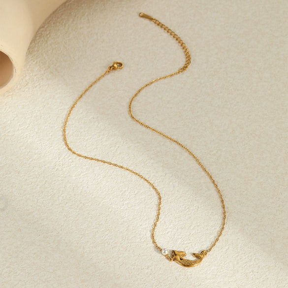 Wholesale Mermaid Stainless Steel Necklace 18K Gold Plated Geometric Design
