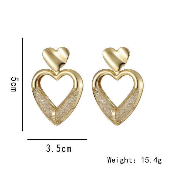 Wholesale Mesh Bag Rhinestone Hollow Heart Shaped Metal Gold Plated Earrings For Women