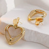 Wholesale Mesh Bag Rhinestone Hollow Heart Shaped Metal Gold Plated Earrings For Women
