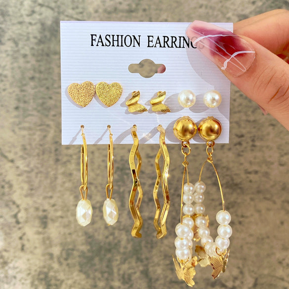 Wholesale Metal Alloy Circle Chain Earring Set With Love Pin And Butterfly Designs