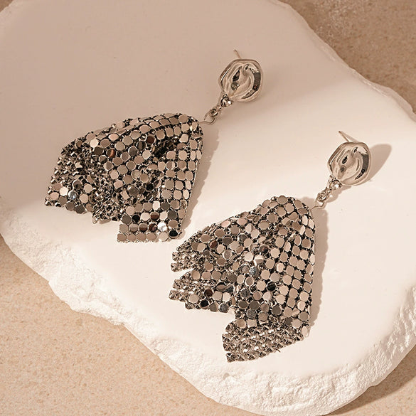 Wholesale Metal Alloy Flower Tassel Earrings With Electroplating Exaggerated And Fashionable For Women