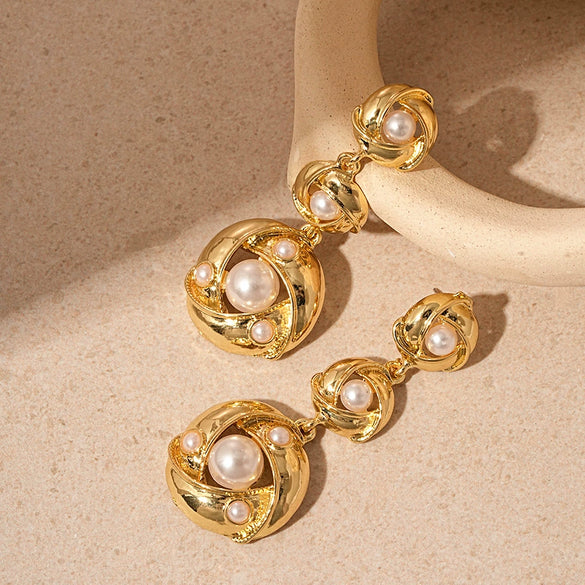 Wholesale Metal Alloy Flower Tassel Earrings With Electroplating Exaggerated And Fashionable For Women