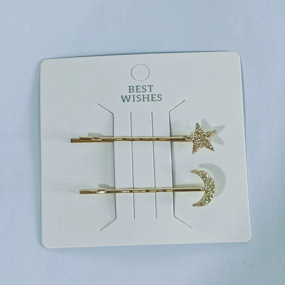 Wholesale Metal Alloy Goldplated Star Moon Frosted Hairpin Clip For Women Hair Accessories
