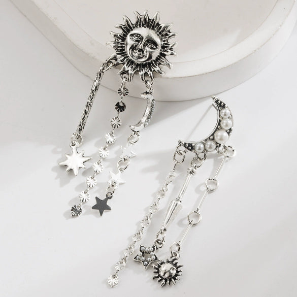 Wholesale Metal Alloy Retro Geometric Long Stud Earrings With Sunflower Moon Design Electroplated For Women