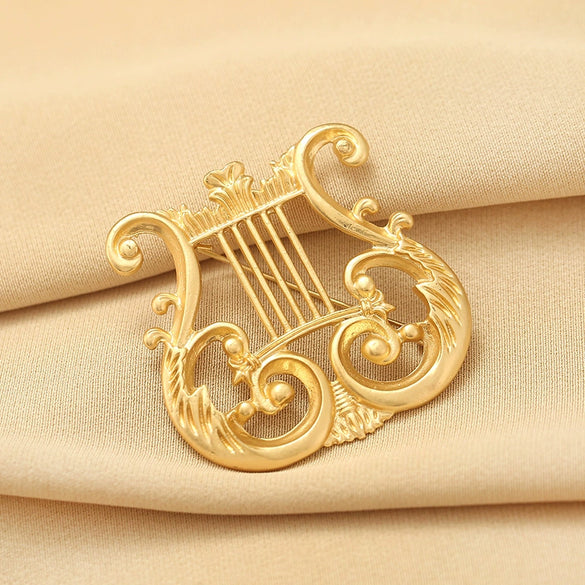 Wholesale Metal Alloy Retro Harp Glossy Electroplated Women's Brooch Suit Pin