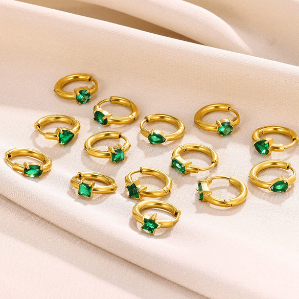 Wholesale Metal And Zircon Earrings Geometric Style Fivepointed Star Round Heartshaped Water Drop Electroplated For Women
