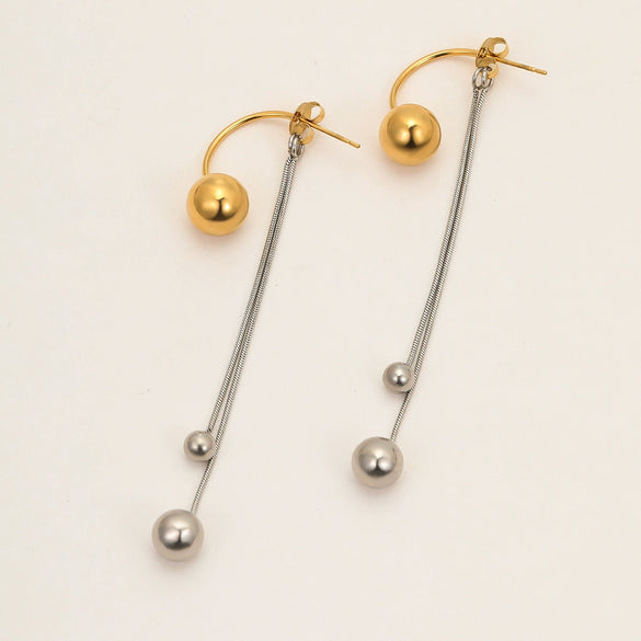 Wholesale Metal Ball Tassel Earrings Stainless Steel 18K Gold Electroplated Geometric Style Women's Ear Jewelry