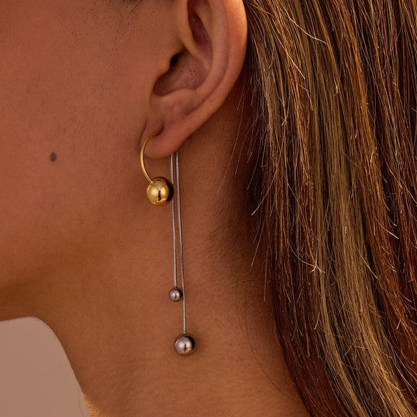 Wholesale Metal Ball Tassel Earrings Stainless Steel 18K Gold Electroplated Geometric Style Women's Ear Jewelry