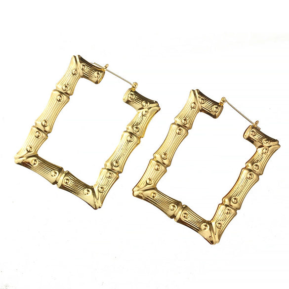 Wholesale Metal Bamboo Big Circle Geometric Hiphop Style Electroplated Unisex Earrings