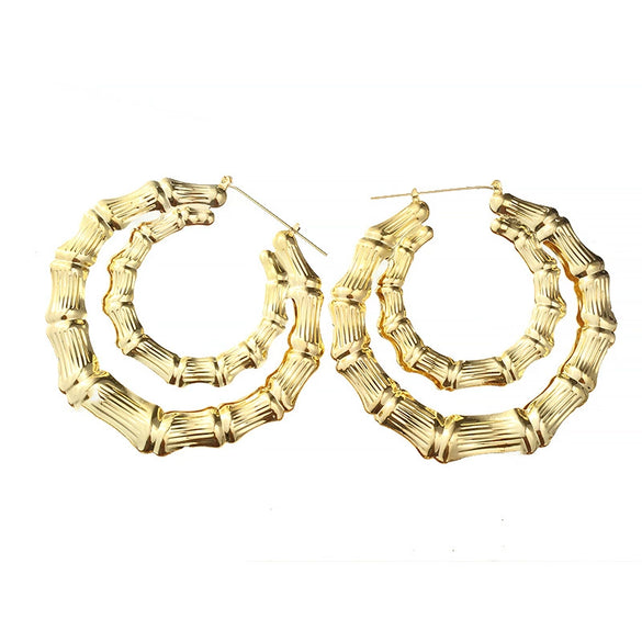 Wholesale Metal Bamboo Big Circle Geometric Hiphop Style Electroplated Unisex Earrings