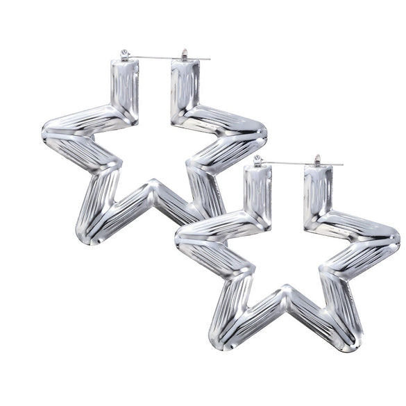 Wholesale Metal Bamboo Big Circle Geometric Hiphop Style Electroplated Unisex Earrings