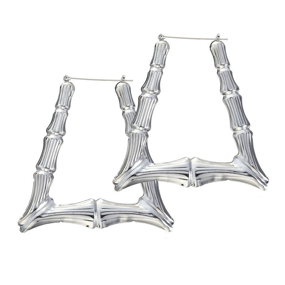 Wholesale Metal Bamboo Big Circle Geometric Hiphop Style Electroplated Unisex Earrings