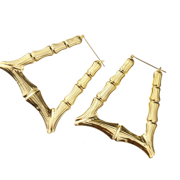 Wholesale Metal Bamboo Big Circle Geometric Hiphop Style Electroplated Unisex Earrings