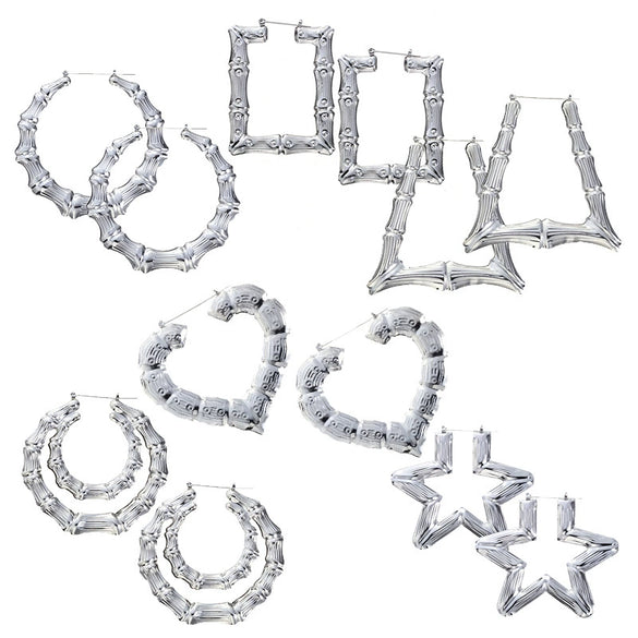 Wholesale Metal Bamboo Big Circle Geometric Hiphop Style Electroplated Unisex Earrings