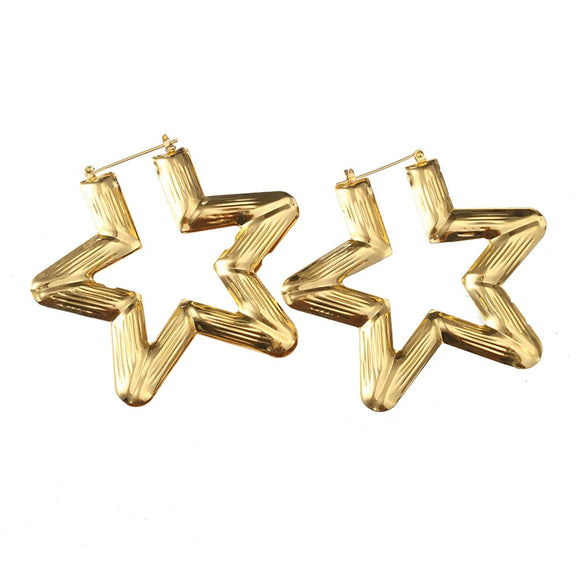 Wholesale Metal Bamboo Big Circle Geometric Hiphop Style Electroplated Unisex Earrings