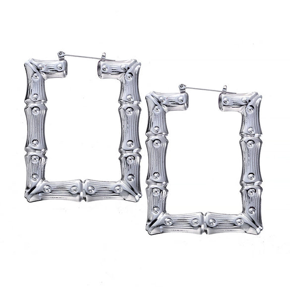 Wholesale Metal Bamboo Big Circle Geometric Hiphop Style Electroplated Unisex Earrings