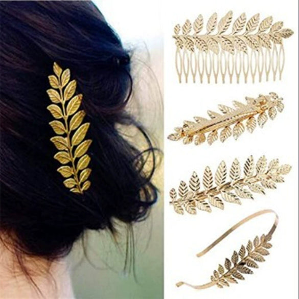 Wholesale Metal Baroque Style Gold Leaf Hairband And Hair Comb For Women As Hair Accessories