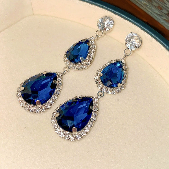 Wholesale Metal Blue Irregular Earrings With Silver Needle Pleated And Geometric Design Electroplated For Women