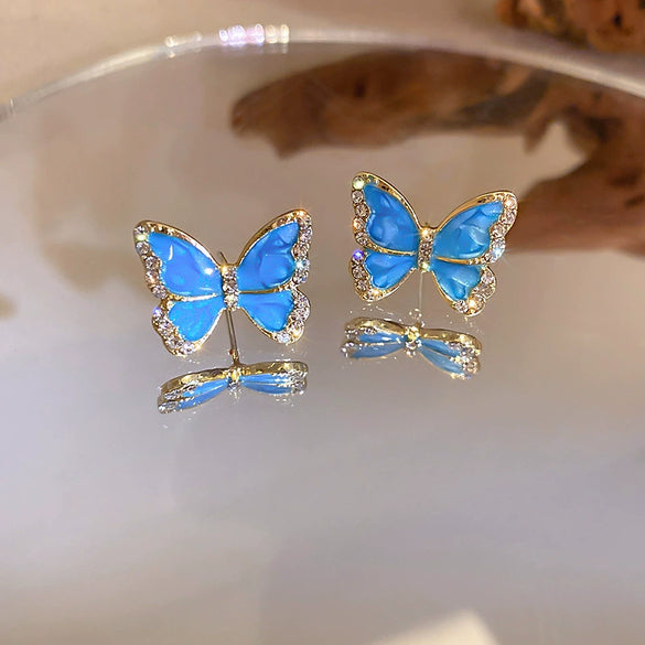 Wholesale Metal Blue Irregular Earrings With Silver Needle Pleated And Geometric Design Electroplated For Women