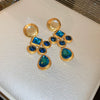 Wholesale Metal Blue Irregular Earrings With Silver Needle Pleated And Geometric Design Electroplated For Women