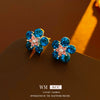 Wholesale Metal Blue Irregular Earrings With Silver Needle Pleated And Geometric Design Electroplated For Women