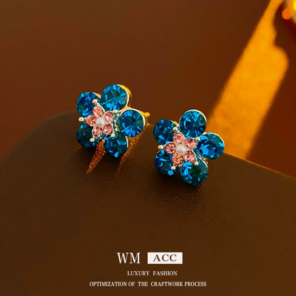 Wholesale Metal Blue Irregular Earrings With Silver Needle Pleated And Geometric Design Electroplated For Women