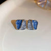 Wholesale Metal Blue Irregular Earrings With Silver Needle Pleated And Geometric Design Electroplated For Women