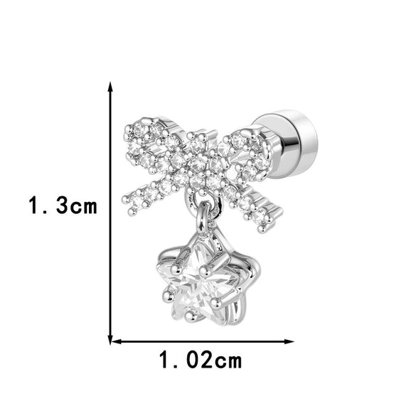 Wholesale Metal Bow Star Pendant With Micropaved Zircon Electroplated For Women's Cartilage Piercing