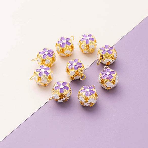 Wholesale Metal Bracelet With Color Hollow Flower Ball And Pet Bell Cloisonne And Electroplated Design