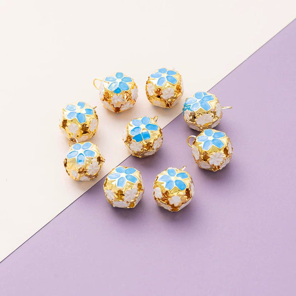 Wholesale Metal Bracelet With Color Hollow Flower Ball And Pet Bell Cloisonne And Electroplated Design