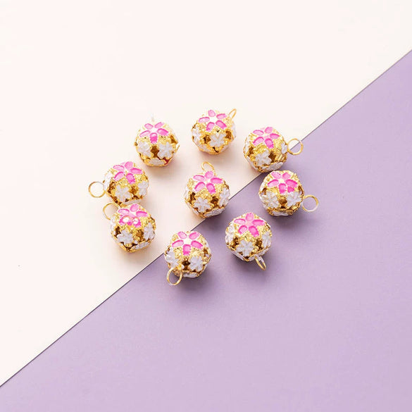 Wholesale Metal Bracelet With Color Hollow Flower Ball And Pet Bell Cloisonne And Electroplated Design