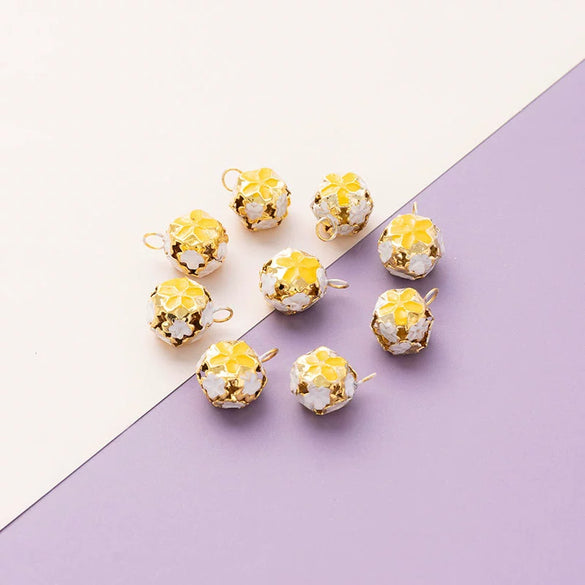 Wholesale Metal Bracelet With Color Hollow Flower Ball And Pet Bell Cloisonne And Electroplated Design